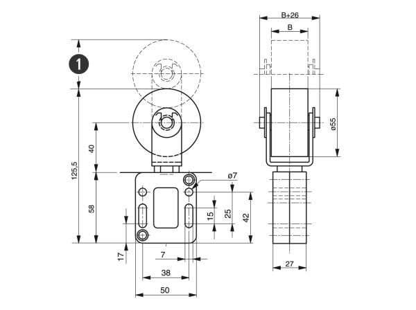 Napínák řemenu Spann-Box® velikost 0 - Automatické napínáky řemenů - Murtfeldt GmbH Kunststoffe - Technische Zeichnung 1