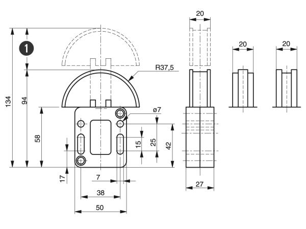 Spann-Box® maat 0 met halfcirkelvormig profiel - Kettingspanners voor rollenkettingen - Murtfeldt GmbH Kunststoffe - Technische Zeichnung 1
