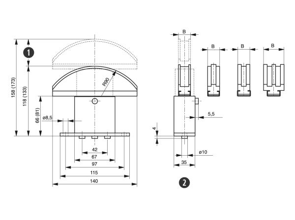 Spann-Box® velikost 1 s obloukovým profilem - Napínáky pro válečkové řetězy - Murtfeldt GmbH Kunststoffe - Technische Zeichnung 2