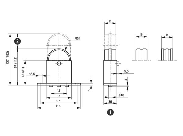 Spann-Box® velikost 1 s půlkruhovým profilem - Napínáky pro válečkové řetězy - Murtfeldt GmbH Kunststoffe - Technische Zeichnung 1