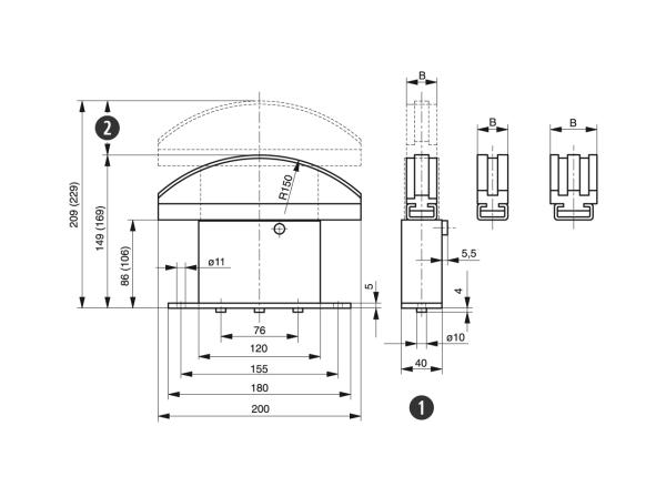 Spann-Box® velikost 2 s obloukovým profilem - Napínáky pro válečkové řetězy - Murtfeldt GmbH Kunststoffe - Technische Zeichnung 1