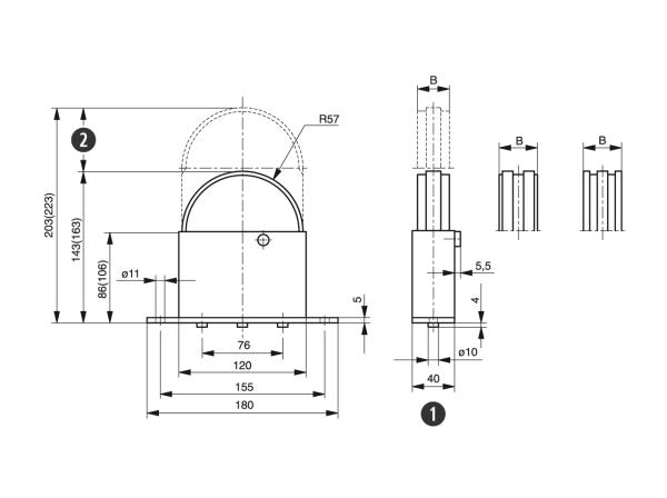 Spann-Box® velikost 2 s půlkruhovým profilem - Napínáky pro válečkové řetězy - Murtfeldt GmbH Kunststoffe - Technische Zeichnung 1